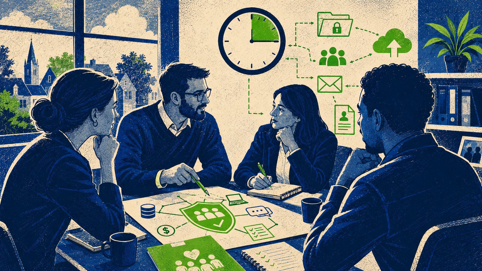 Nonprofit team in a cybersecurity planning meeting